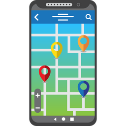 スマートフォン、地図、GPS アイコン