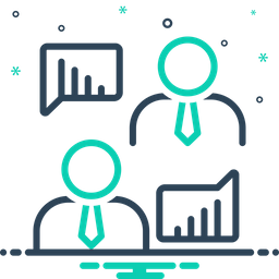 데이터 분석에 대해 이야기하는 사업가  아이콘