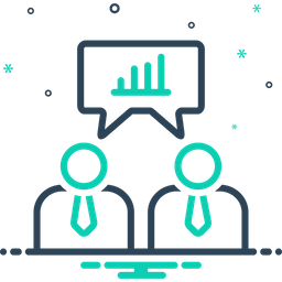 데이터 분석에 대해 이야기하는 사업가  아이콘