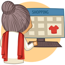 Old Lady Doing Online Shopping  Icon