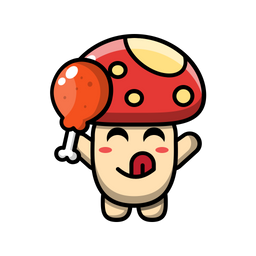 Cute mushroom eating fried chicken  Icon