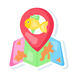 Fishing spot pointer on map, premium colourful flat sticker  Icon