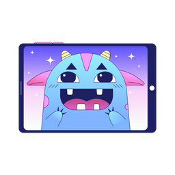 Happy monster on tablet computer  Icon