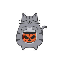 Cute cat with halloween pumpkin head  Icon