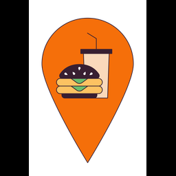 Localización del mapa de restaurantes de comida rápida.  Icono