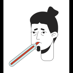 Caucasian adult man measuring oral temperature  Icône