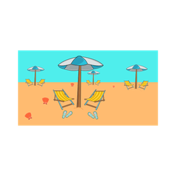 Chair with umbrella in beach  Icon