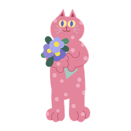 Cat holding flower bouquet cartoon clipart  Icon