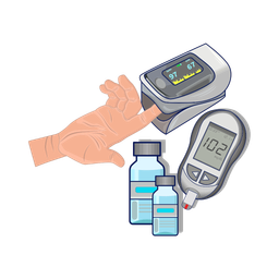 Diabetes drug with finger hand in  glucometer  Icon