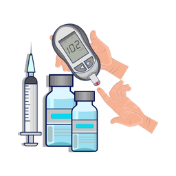 Diabetes drug with finger hand in  glucometer  Icon