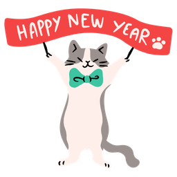Lindo gato con cartel de feliz año nuevo  Icono