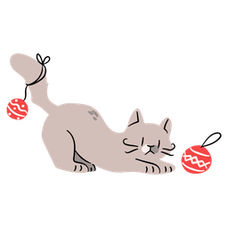 Lindo gato jugando bolas navideñas  Icono