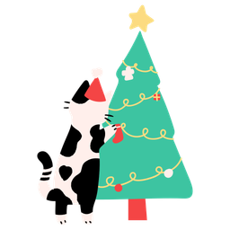 Lindo gato con árbol de navidad  Icono