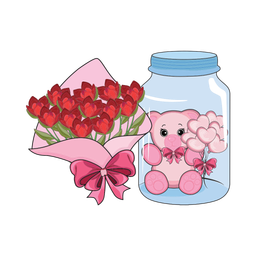 Flower bouquet with pink teddy bear in a jar  Icon