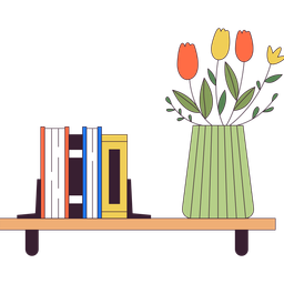 Books and flower vase on shelf  Icon