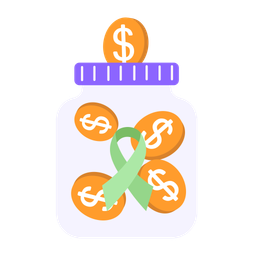 Donation With Dollar Coins Green Ribbon In Jar  Icon